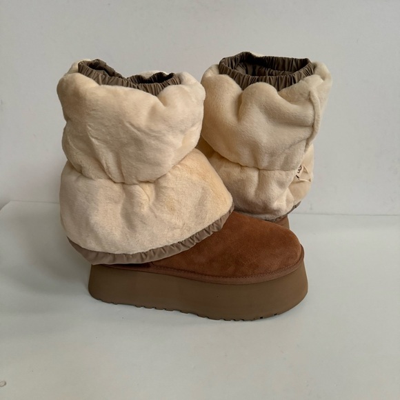 UGG CLASSIC MINI DIPPER PUFFER AMPHORA CHESTNUT PLATFORM BOOTS - Picture 4 of 8